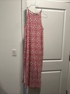 Boden Red and White Geometric Halter Maxi Dress